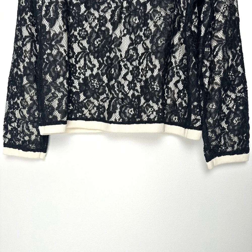 NWT Talbots Floral Lace Cardigan Ivory Black S - Picture 8 of 11